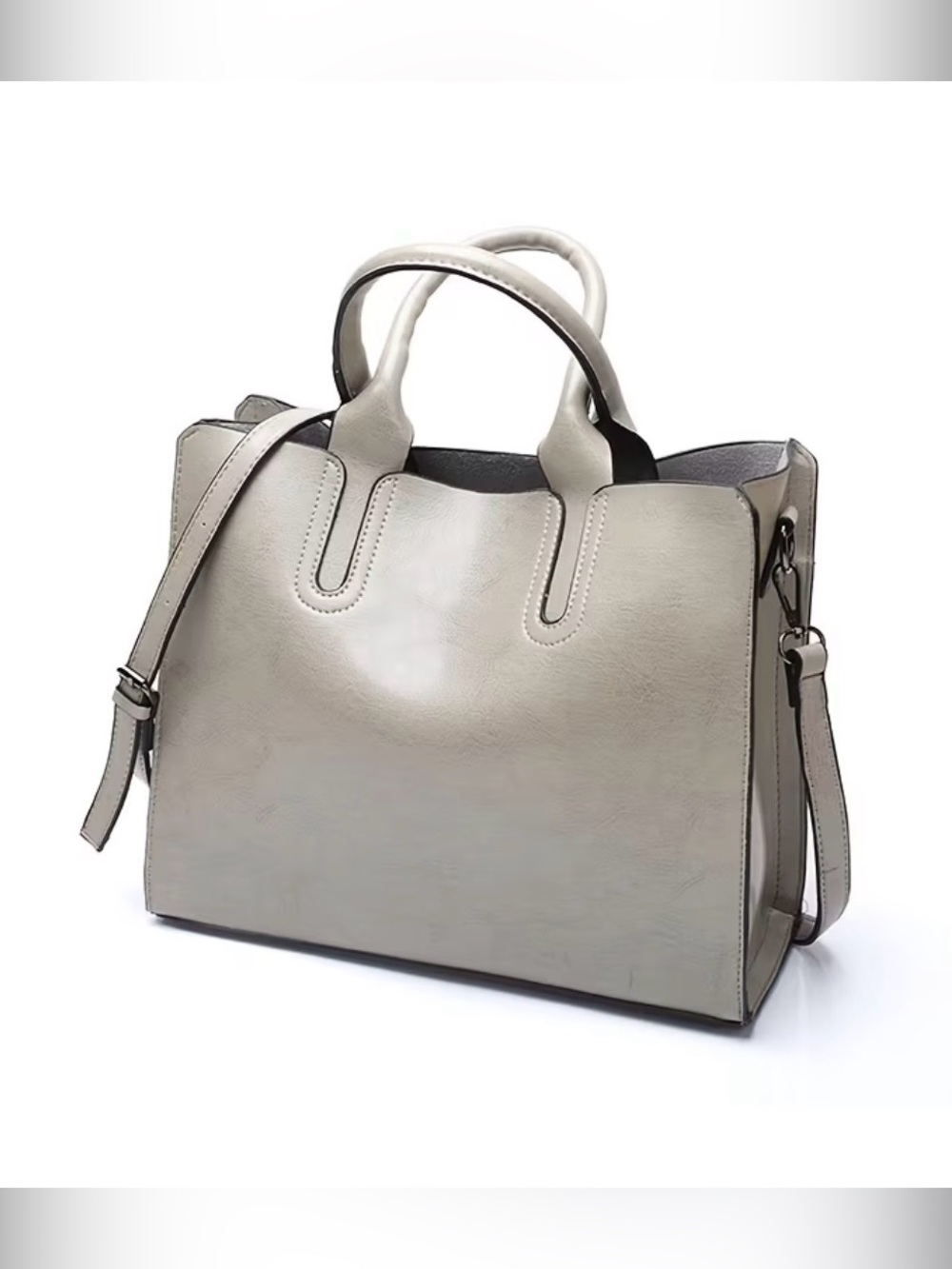 Classic Structured Tote Handbag in Light Gray